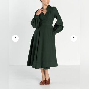 Son de Flor Emerald Green Darcy Long Sleeve Wrap Dress with Ruffled V-Neck